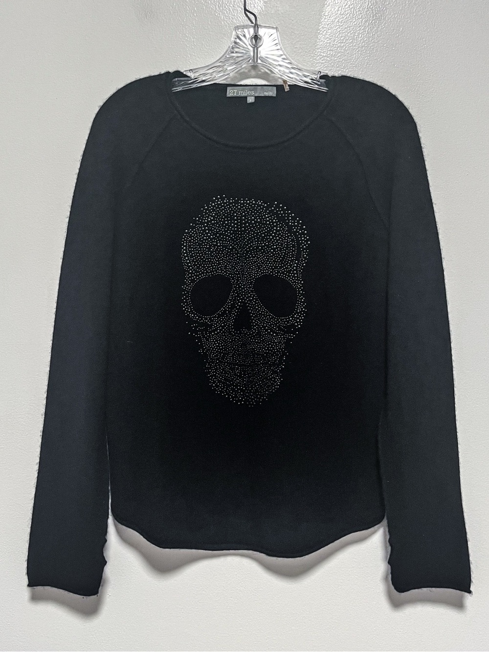 27 Miles 100% Cashmere Black Skull Goth Studded Embellished Sweater Small